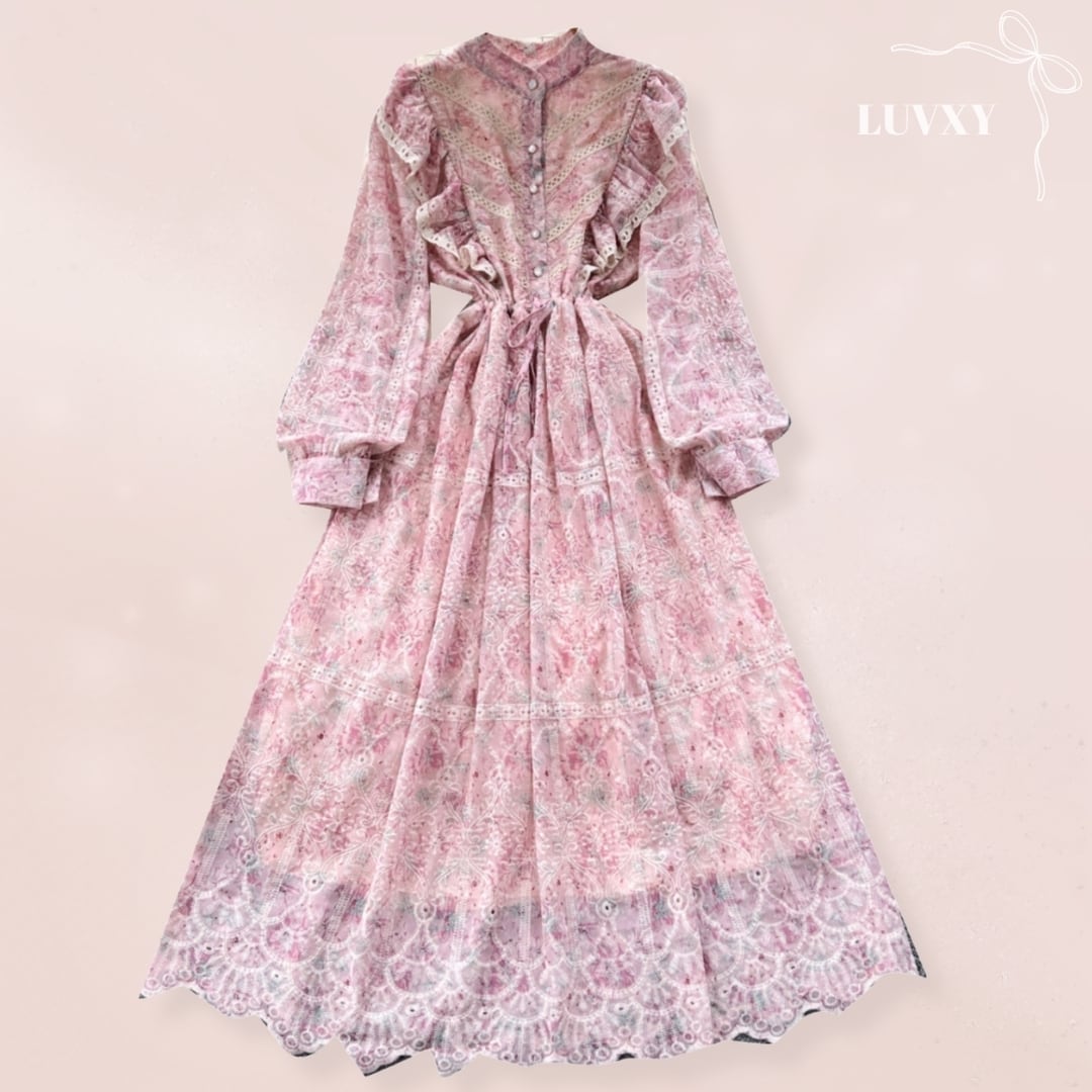 レースエンブロイダリーフレアドレス♥LA220