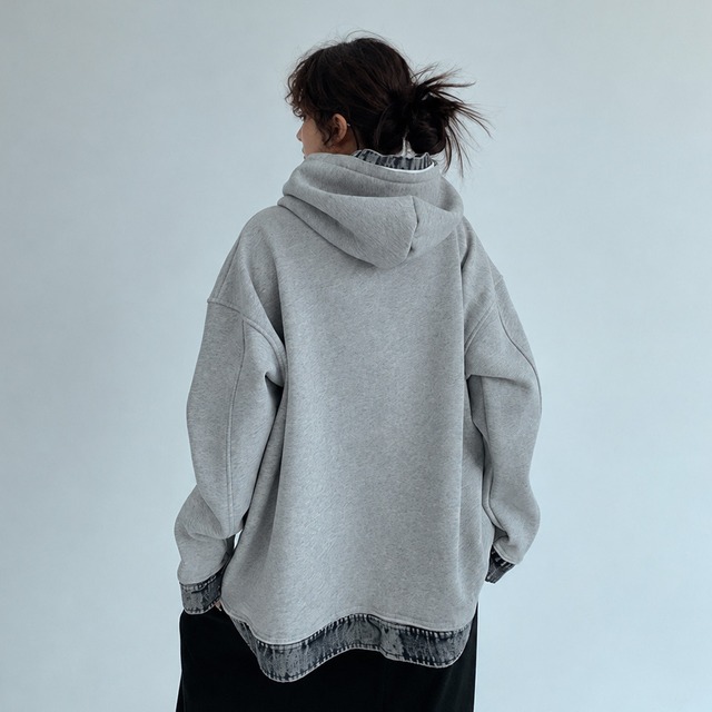 Denim layered hoodie A00254