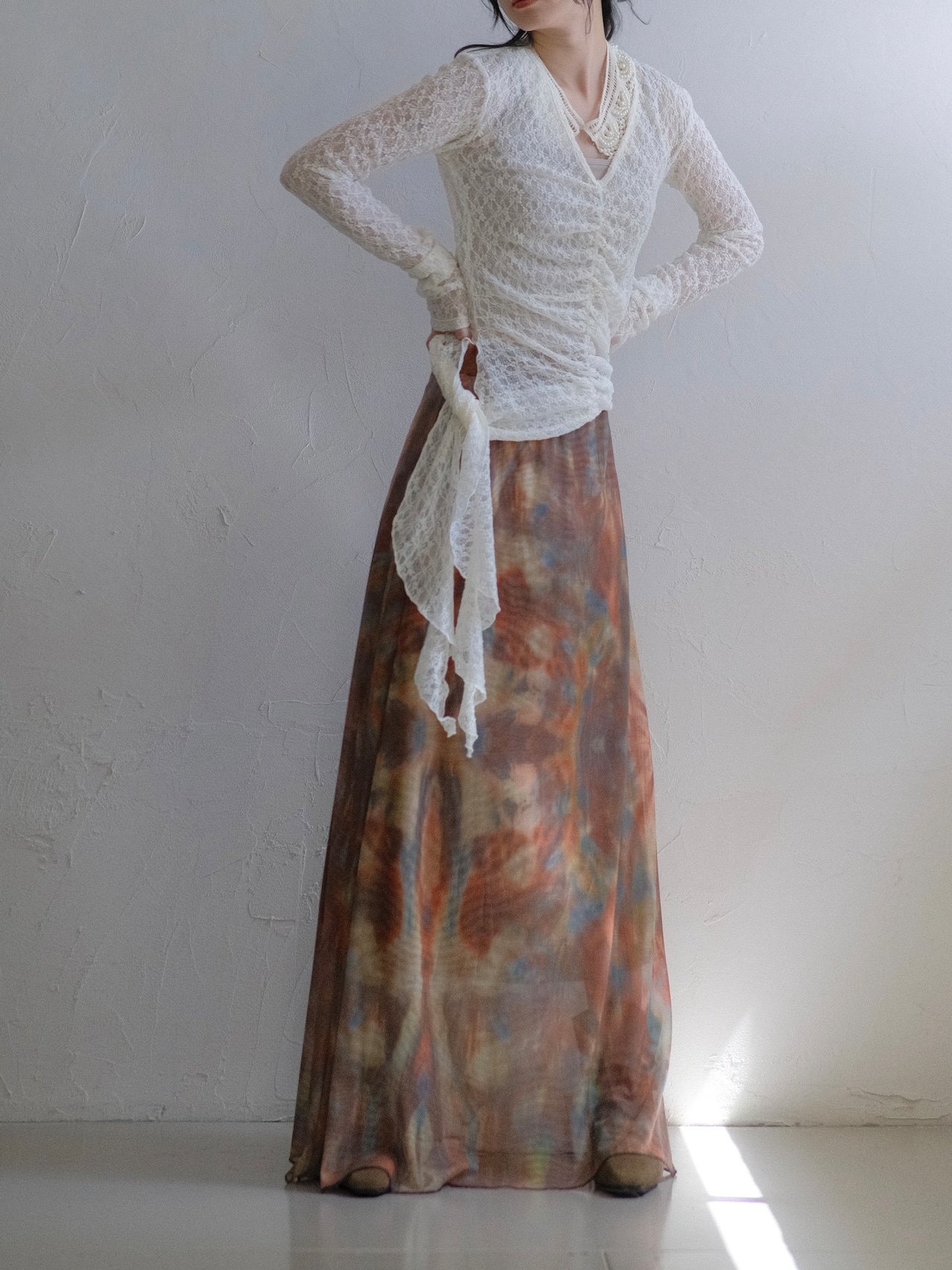 Art Print Sheer Skirt  / MIX - 3