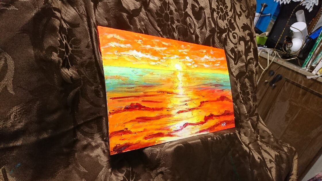 油絵】「海」(H)ベニヤ板 油絵、絵画、美術 | PAY ID