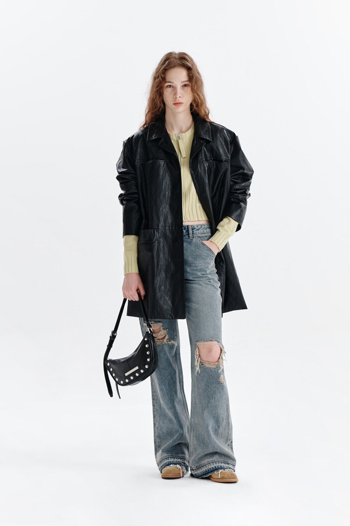 Matin Kim] POCKET LEATHER MIDI JACKET IN BLACK 正規品 韓国ブランド
