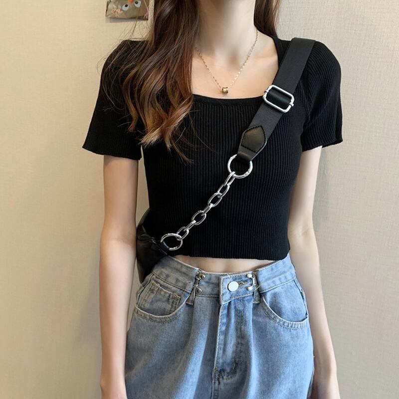 ショートサマー薄手ブラックスリムTシャツ トップス 夏物 1号婦人18858368254