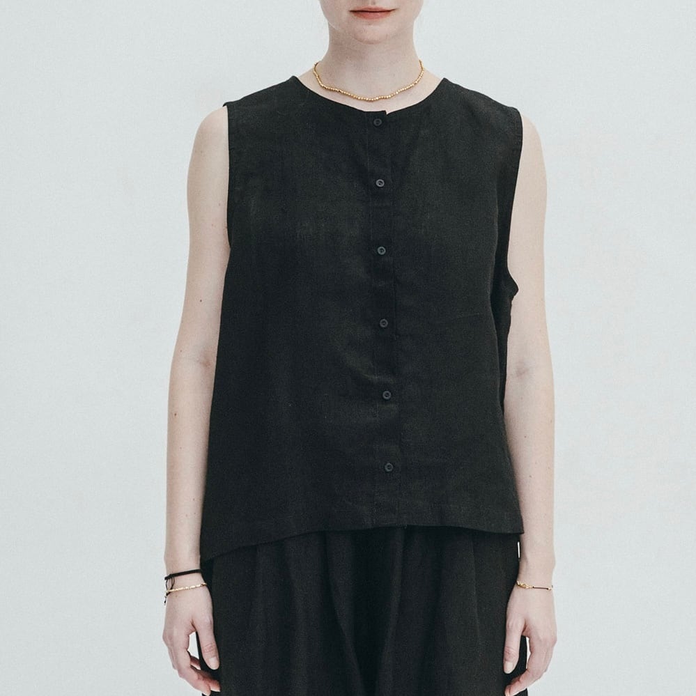 fog linen work │アビゲイルジレ・ベスト(リネン100%・普通地)col.ブラック
