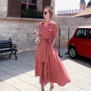 【送料無料】 ロングワンピ ゆったり 半袖 Vネック 襟付き Aライン フレア プルオーバー ベルト 薄手生地 エレガント 可愛い 大人可愛い きれいめ シンプル カジュアル シック コンサバ 華やか 大人 上品 おしゃれ お洒落 主役級 こなれ感 高見え 高級感 ガーリー 無地 夏 レディース 女性用 30代 40代 デート お出かけ 女子会 お呼ばれ 休日 お茶会 授業参観 着回し 普段使い ピンク