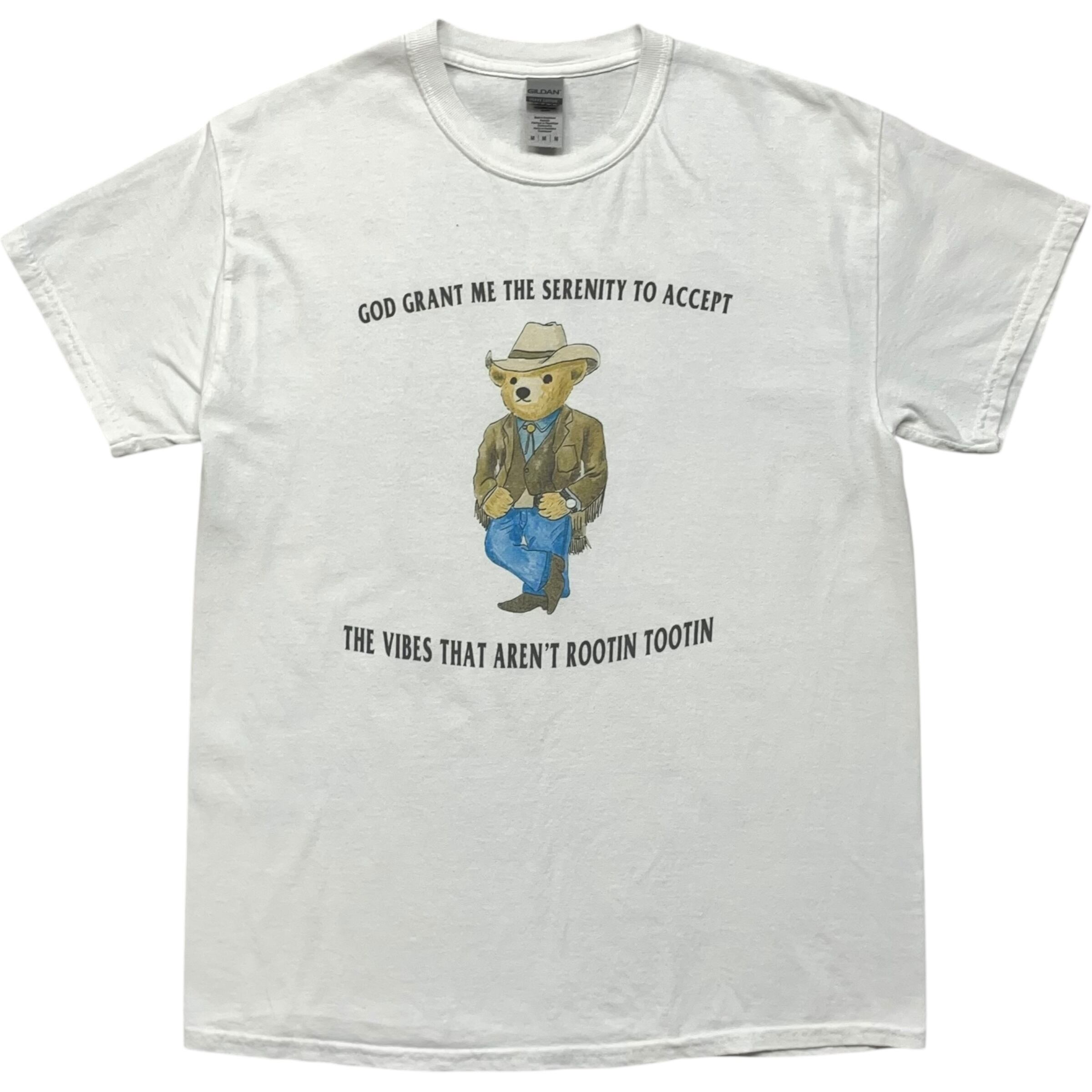 《M》 GILDAN ギルダン Tシャツ カウボーイ クマ メッセージプリント ホワイト no.8611