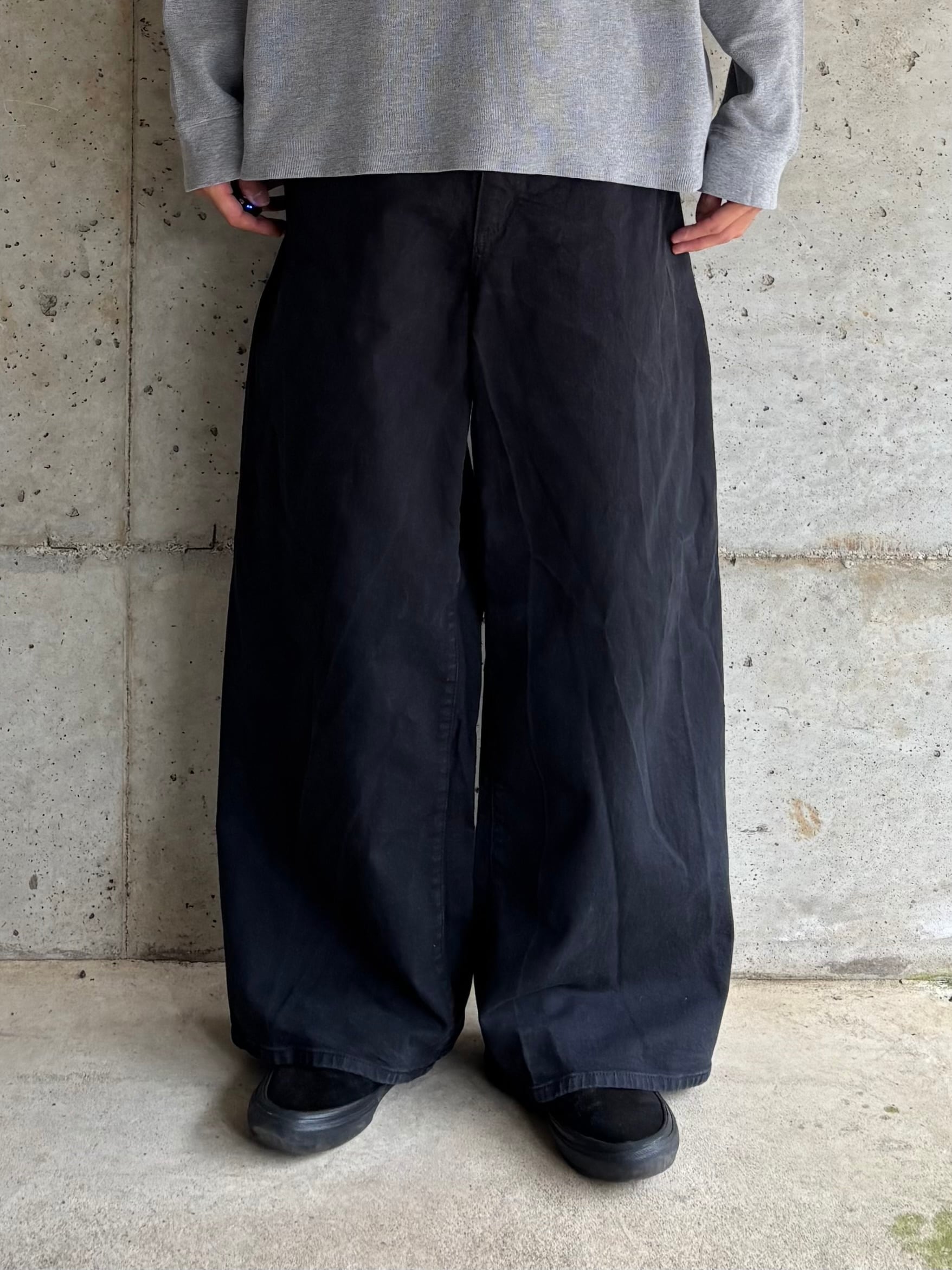 90s 00s リネンスラックス　黒 90s LITANI extra wide linen slacks 