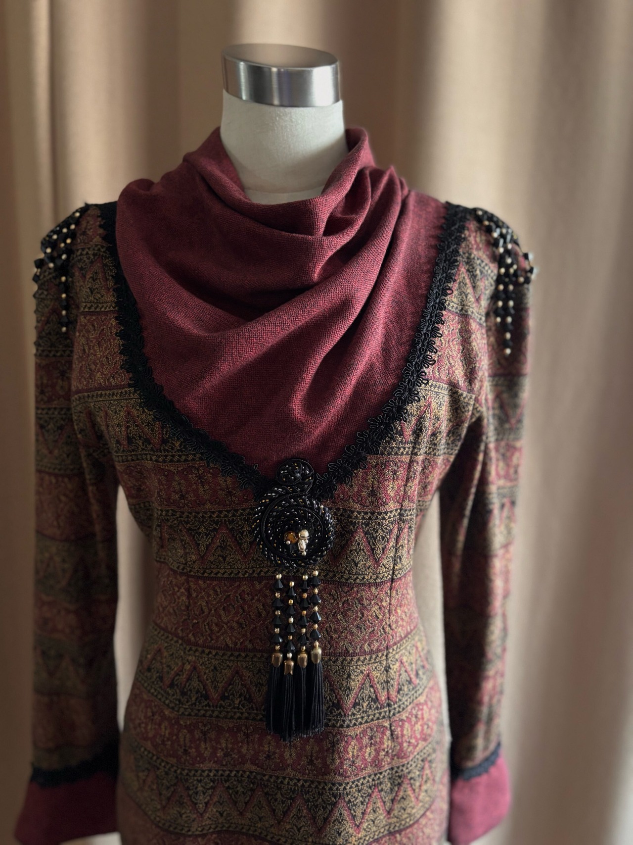 burgundy color ethnic knit tunic-5073-11