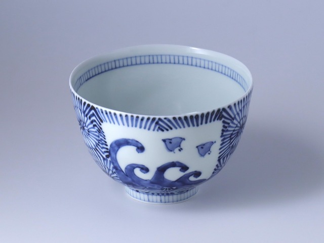 麺丼鉢14.5cm　染付蛸唐草千鳥