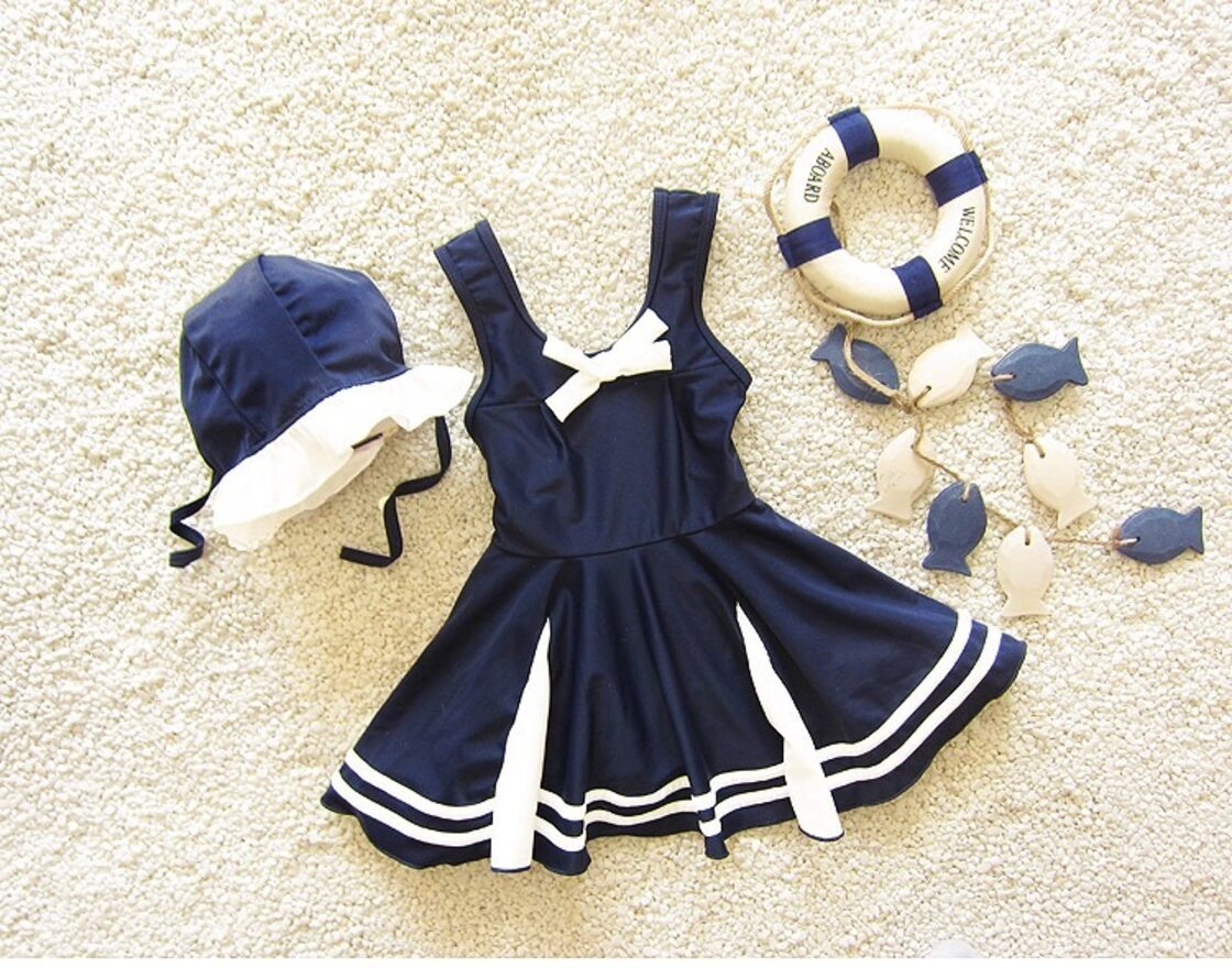 ひらひらスカート♪セーラー水着♡ ネイビー 子ども服 女の子 キッズ 
