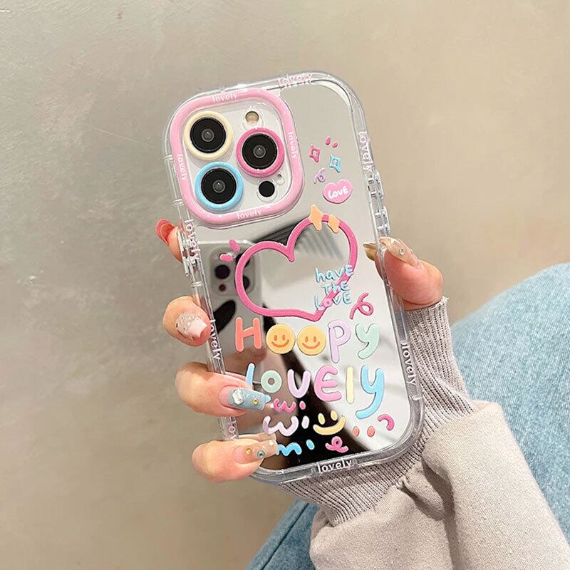 iphone15対応】 おしゃれ かわいい ラブリー ハート ミラー カラフル