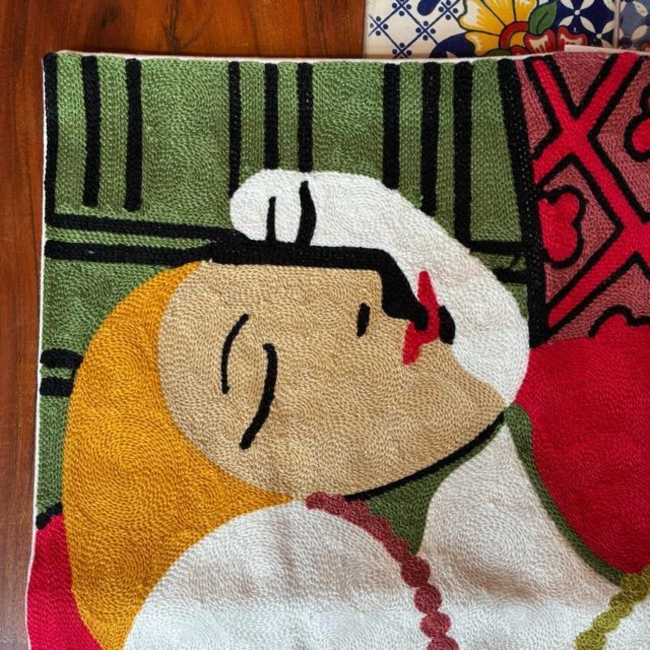 TOPANGA Homefurnishing Art Embroidery Cushion Cover　45×45cm　I　アートエンブロイダリークッションカバー　レッド　キュビズム　刺繍　