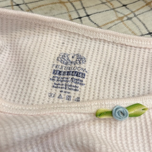 garment dye thermal (pink･front:blue rose･cuffs:blue heart)