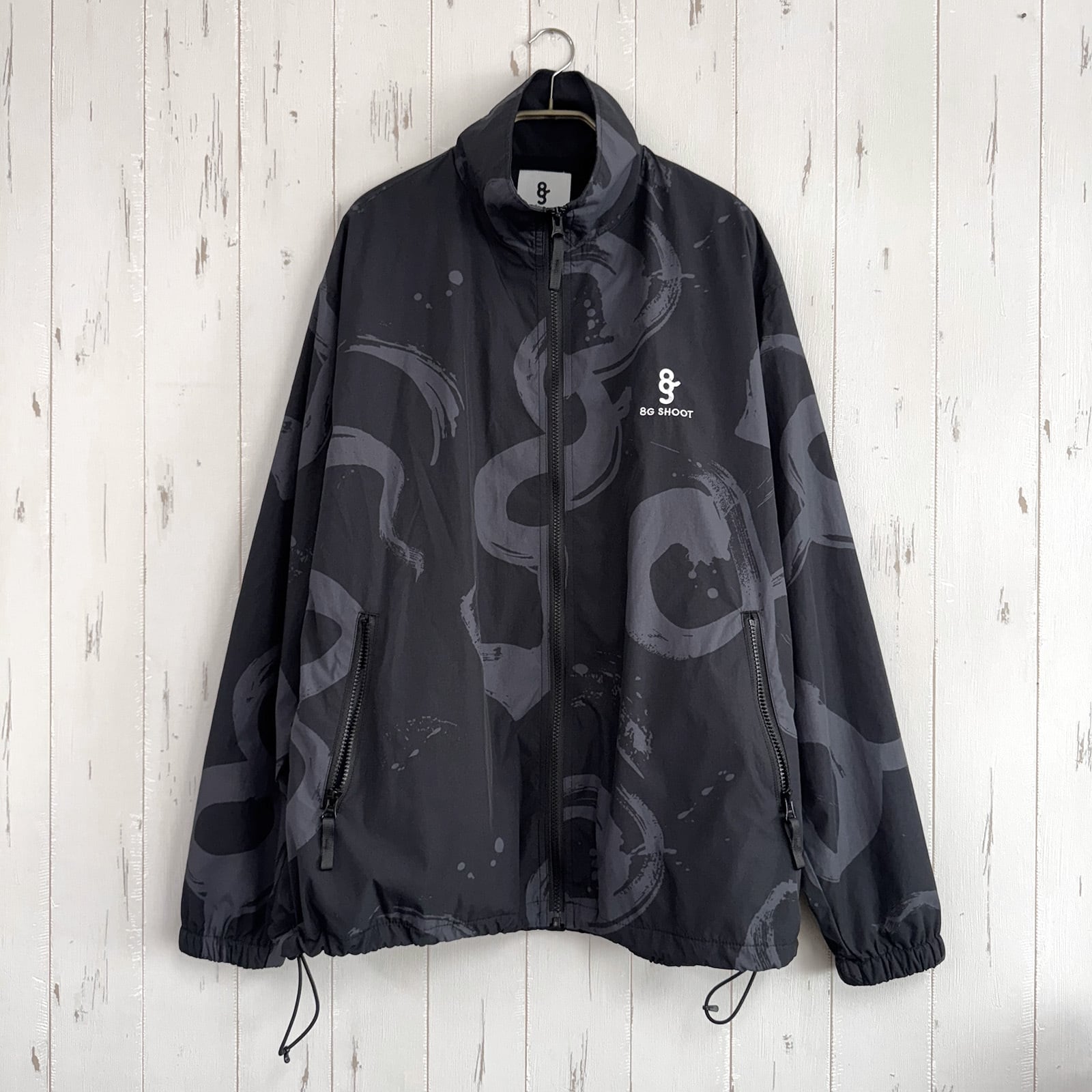 CALLIGRAPHY PATTERN NYLON JACKET -BLACK-