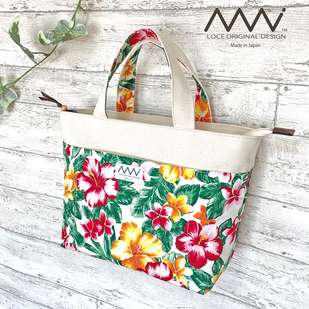 ハワイアンファスナー付きトートバッグ ハワイアンキルトバッグ
