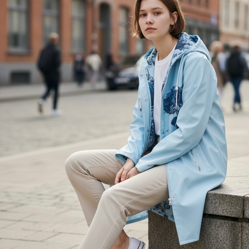 ターコイズウォータードロップ防水ジャケット（レインコート）