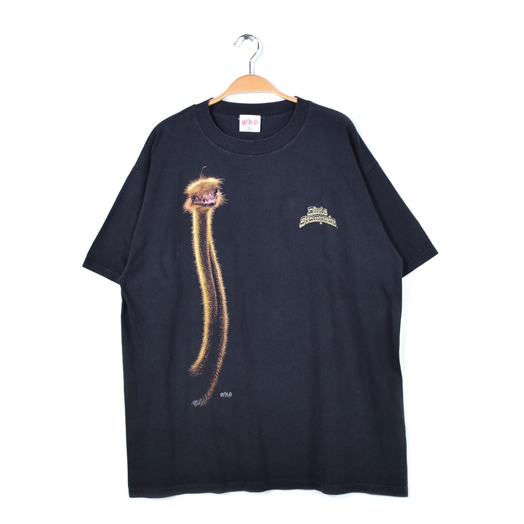 90s ダチョウ USA製 ヴィンテージTシャツ アニマルプリント ブラック WILD メンズXL 古着 @BZ0417