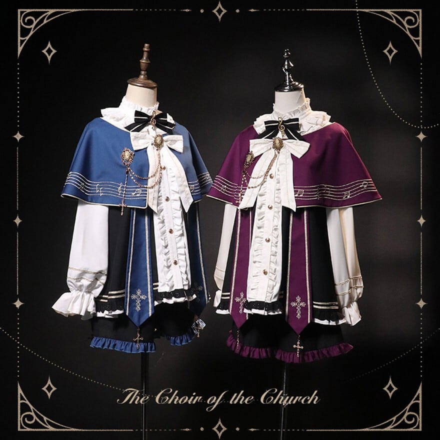王子 系 ロリィタ 聖歌隊 風 セットアップ 音楽 モチーフ 刺繍 ケープ