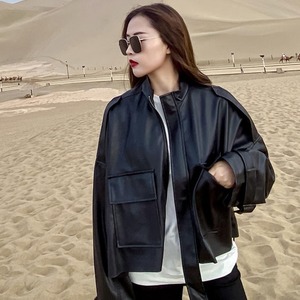 【送料無料】レザージャケット ブルゾン アウター 羽織 長袖 無地 ゆったり きれいめ 甘辛 上品 きれいめ クール シック シンプル お出かけ デート 通勤 普段使い デイリー 着回し OT-416IU