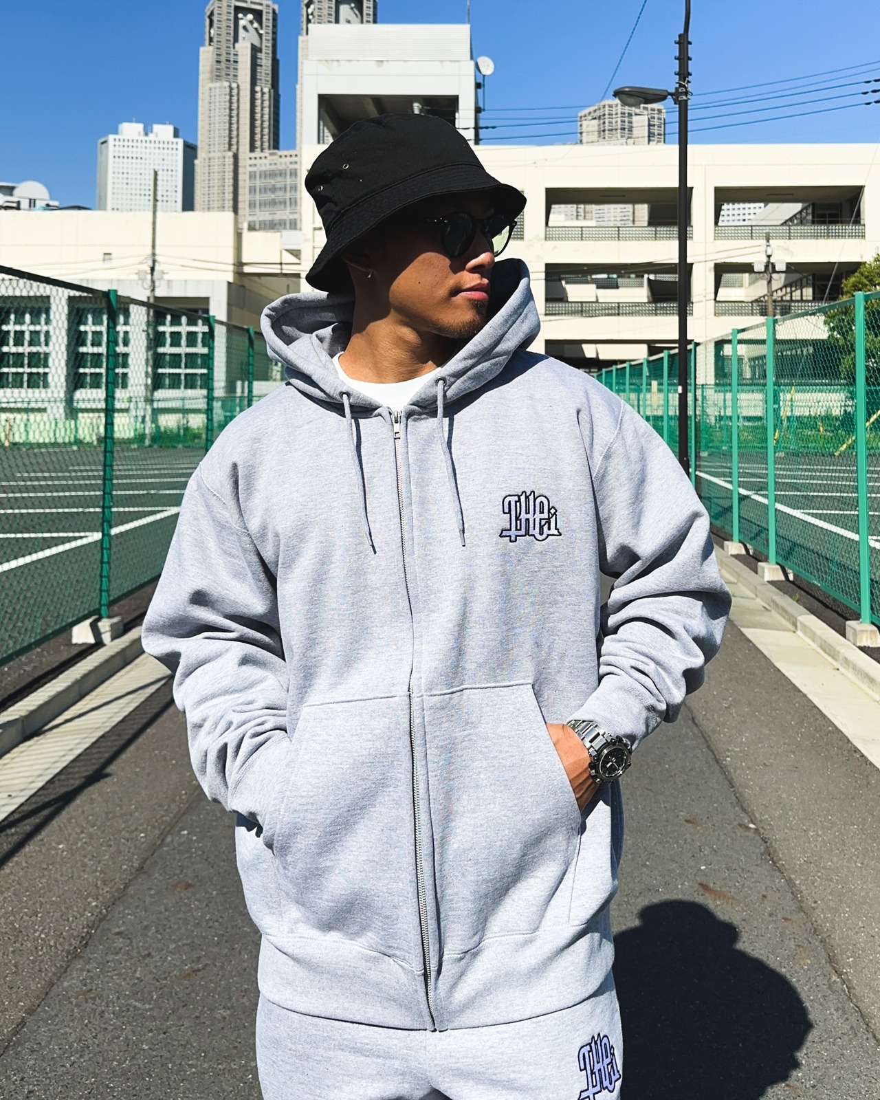 ARABIC-TYPE2 HEAVY WEIGHT ZIP UP SWEAT HOODIE - GRAY
