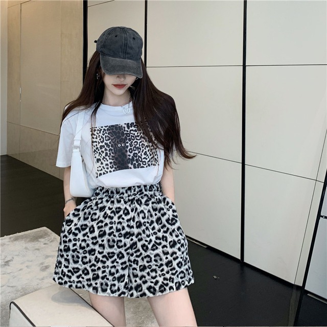 ホワイトTシャツ レオパードプリント柄サマースタイルルーズトップス 夏物 セブンプリンセス38068813157