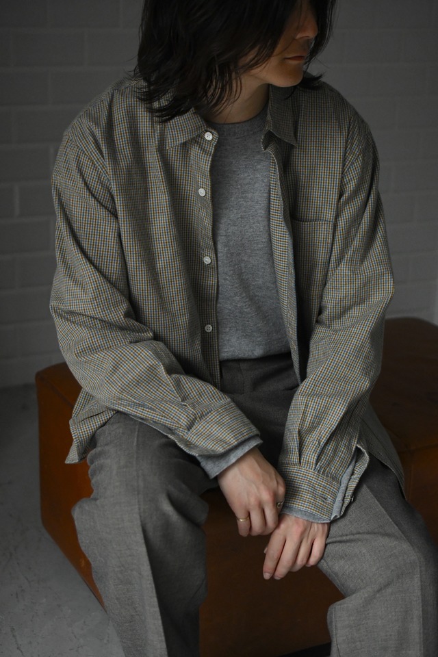 awasa / Regural collar cotton nell shirt (Beige check)
