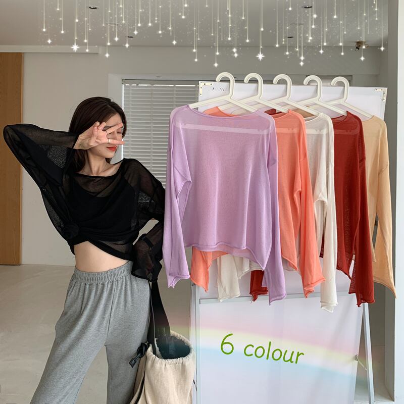 パースペクティブ長袖日焼け止めTシャツレディースサマードレス2020新しいルーズシンブラウスプルオーバーパープルトップス 1号婦人96031024320