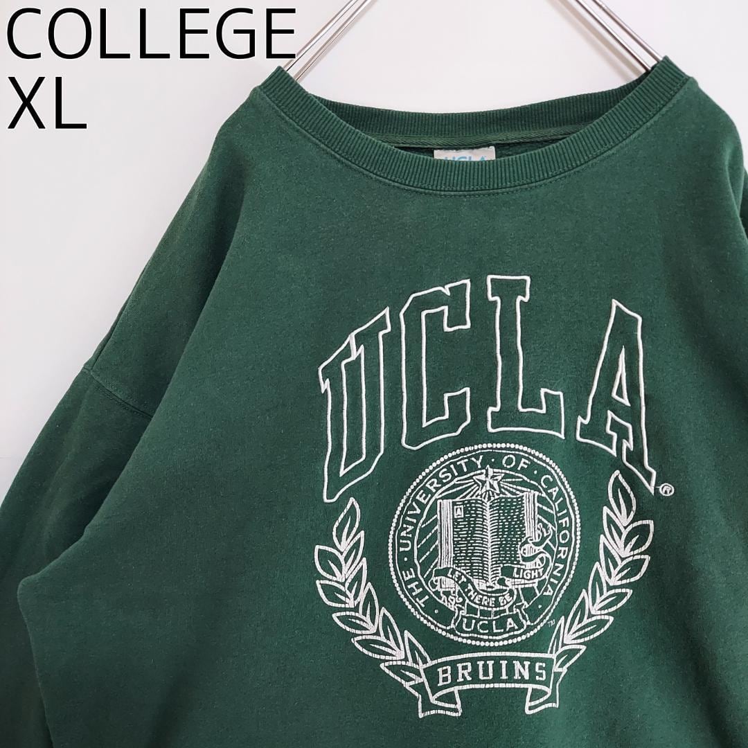 カレッジ スウェット UCLA グリーン緑 XL USA古着 ビッグ刺繍ロゴ | fuufu
