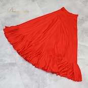 フラメンコ 衣装 ファルダ スカート レッド系 赤 無地 シンプル 練習 レッスン 伸縮 ストレッチ ペチコート インナー 鮮やか ダンス衣装 ステージ イベント 柔らかい生地 ボランテ フリル