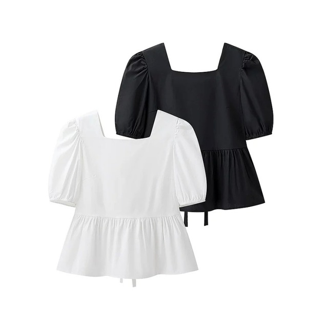 【2set items】バックリボンデザインスクエアネックトップス　2color　N00678
