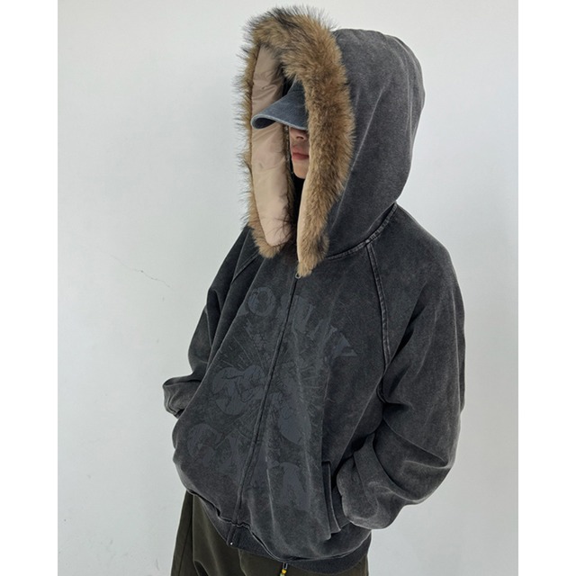 retro hooded sweatshirt jacket　レトロフード付きスウェットジャケット　J0458