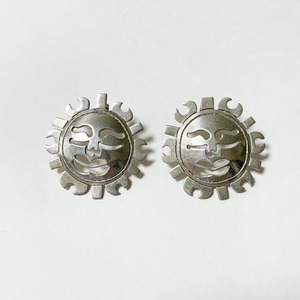 Vintage 925 Silver Big Sunface Pirced Earrings Made In Mexico