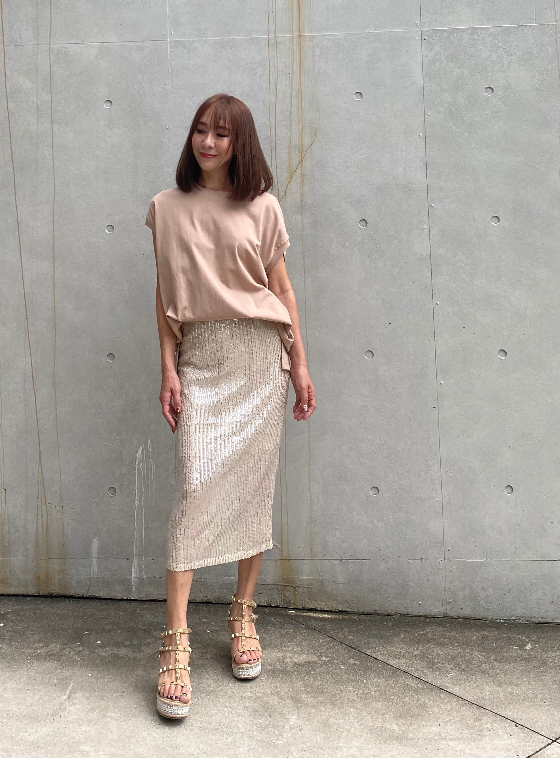 スパンコールロングスカート (シャンパンゴールド) | セレクトショップ