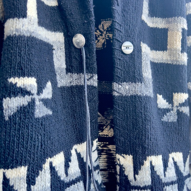 Ralph Lauren ラルフローレン ハンドニットカーディガン 80s〜90s 風車柄 ショールカラー ブラック ヴィンテージ古着 S 画像5