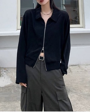 2WAYジッパーシアーカーディガン 2color A0340