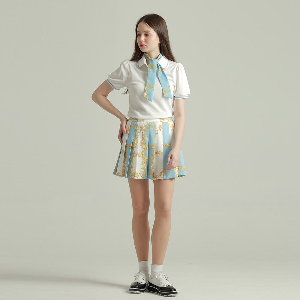 セール】バロックプリントスカーフ付きSET UP (ポロシャツ/プリーツ