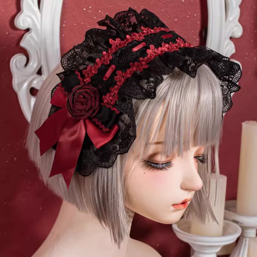 ゴスロリ ヘッドドレス 薔薇 レース リボン 闇かわいい