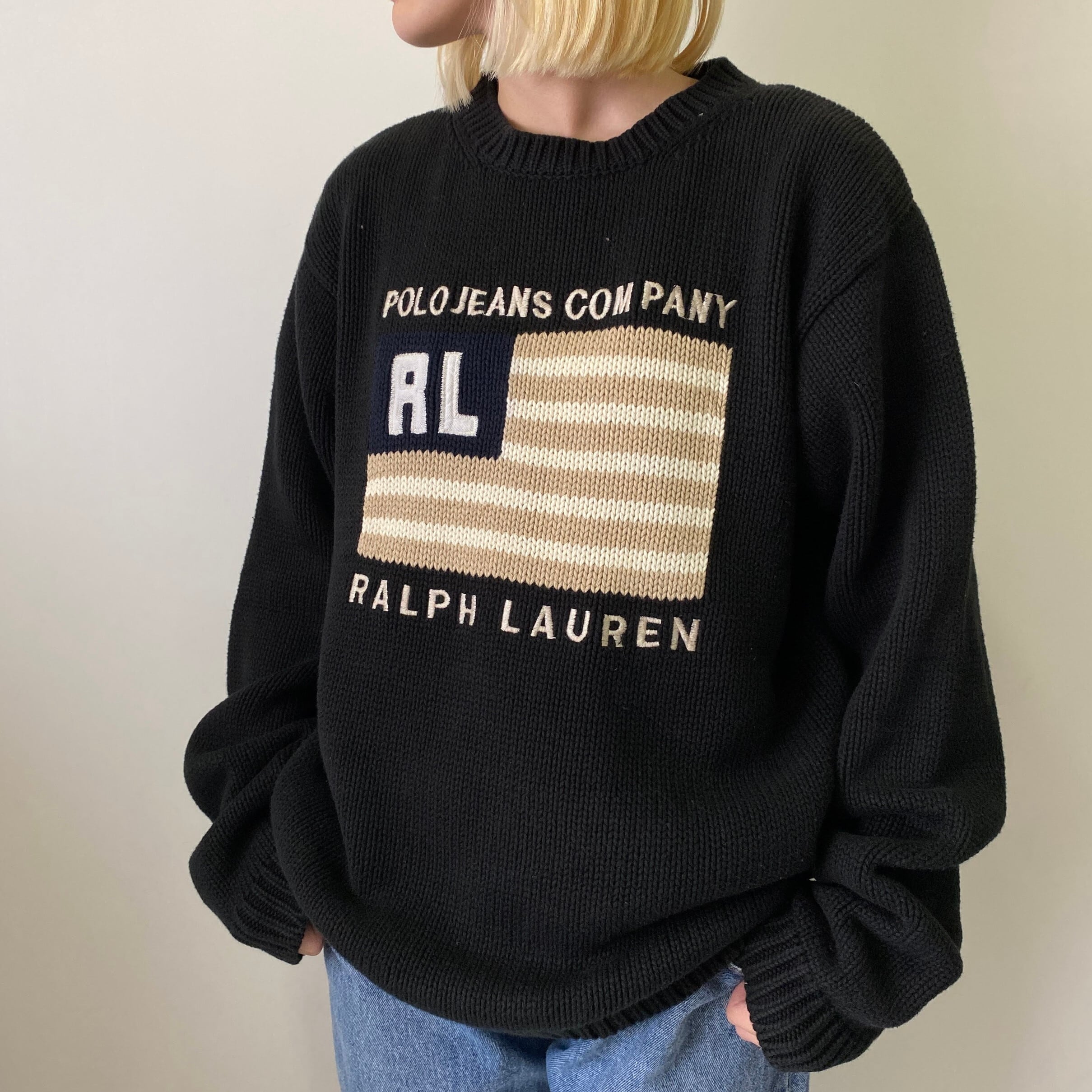 90´s Ralph Lauren ラルフローレン 星条旗 ブラックセーター-