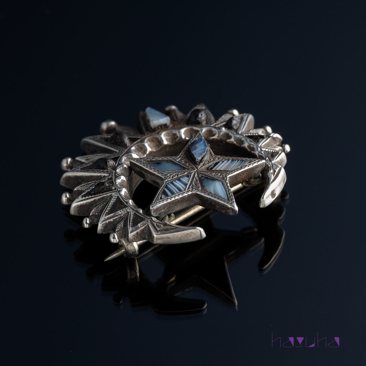 アンティーク スコティッシュ アゲート スター クレセント シルバー