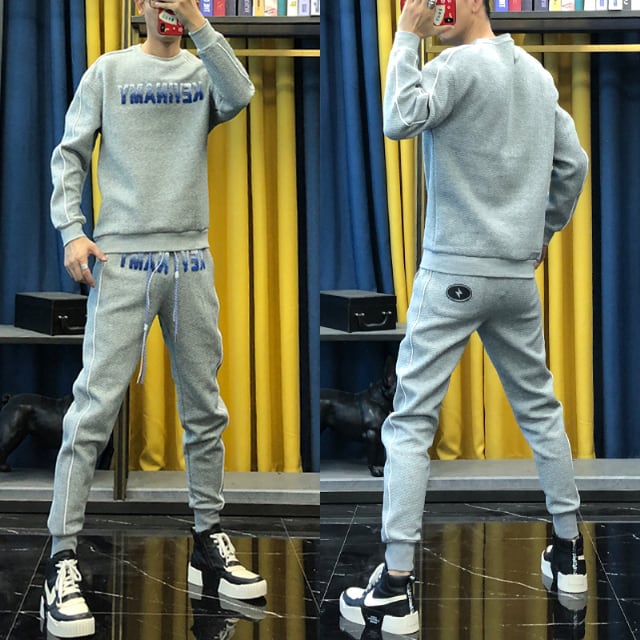 【予約販売】メンズ セットアップ スエット エンボス加工 上下 グレー ジップアップ 胸ロゴ 長袖 ストリート こなれ感 スポーツウエア カジュアル 秋冬 大きいサイズ M/L/XL/2XL/3XL/4XL