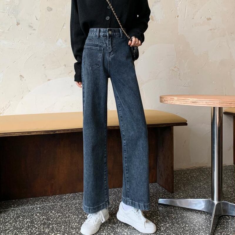 スタンダードハイウェストウェストジーンズ スプリングパンツ ルーズ薄手スタイル レトロ 春物 スーパーモール46842977018