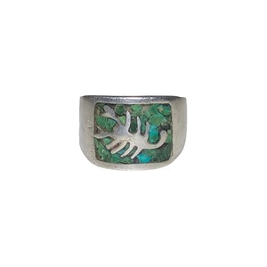 vintage silver tip inlay ring "scorpion" (size11, 5.38g)