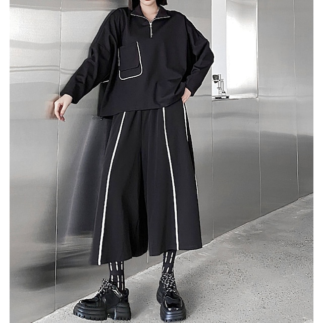 Piping line wide pants C0181