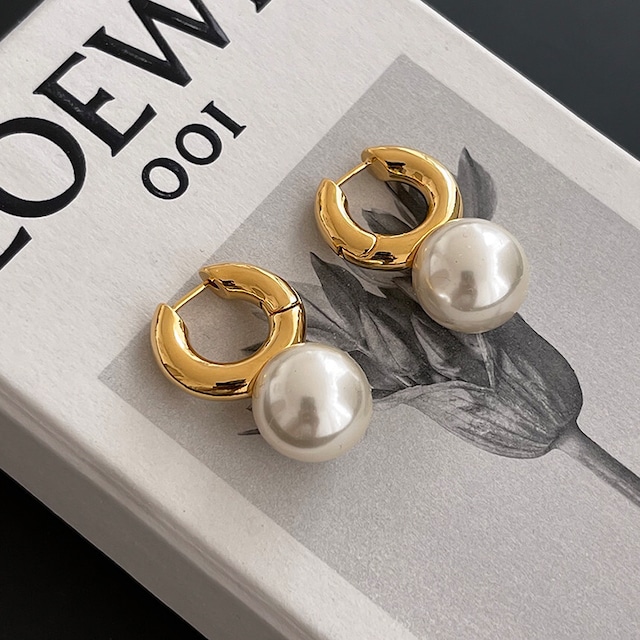 24k big pearl ring pierce【 2color 】No.P004