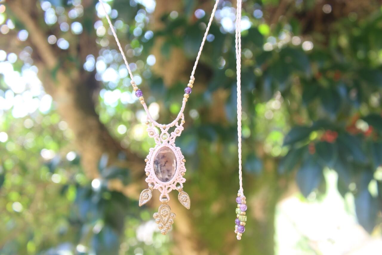 Dendritic purple Agate micro macrame necklace