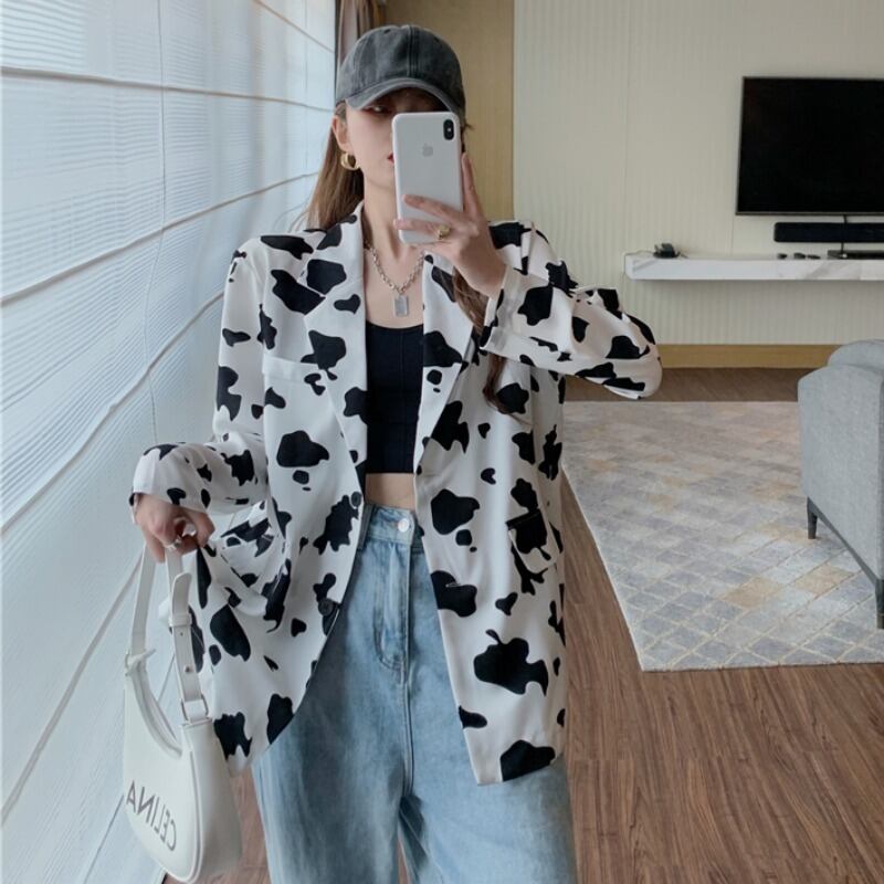 プリント柄ジャケット サマールーズ薄手トップス ロング 夏物 ハンチェンe71780082455