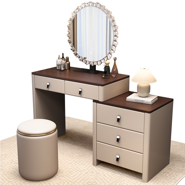 TikTok ドレッサー おしゃれ 北欧風|LEDライト付きミラー&スツールセット|伸縮式・大容量収納・化粧台・デスク兼用|ナチュラル高級感MDF素材 TikTok ドレッサー おしゃれ 北欧風|LEDライト付きミラー&スツールセット|伸縮式・大容量収納・化粧台・デスク兼用|ナチュラル高級感MDF素材
