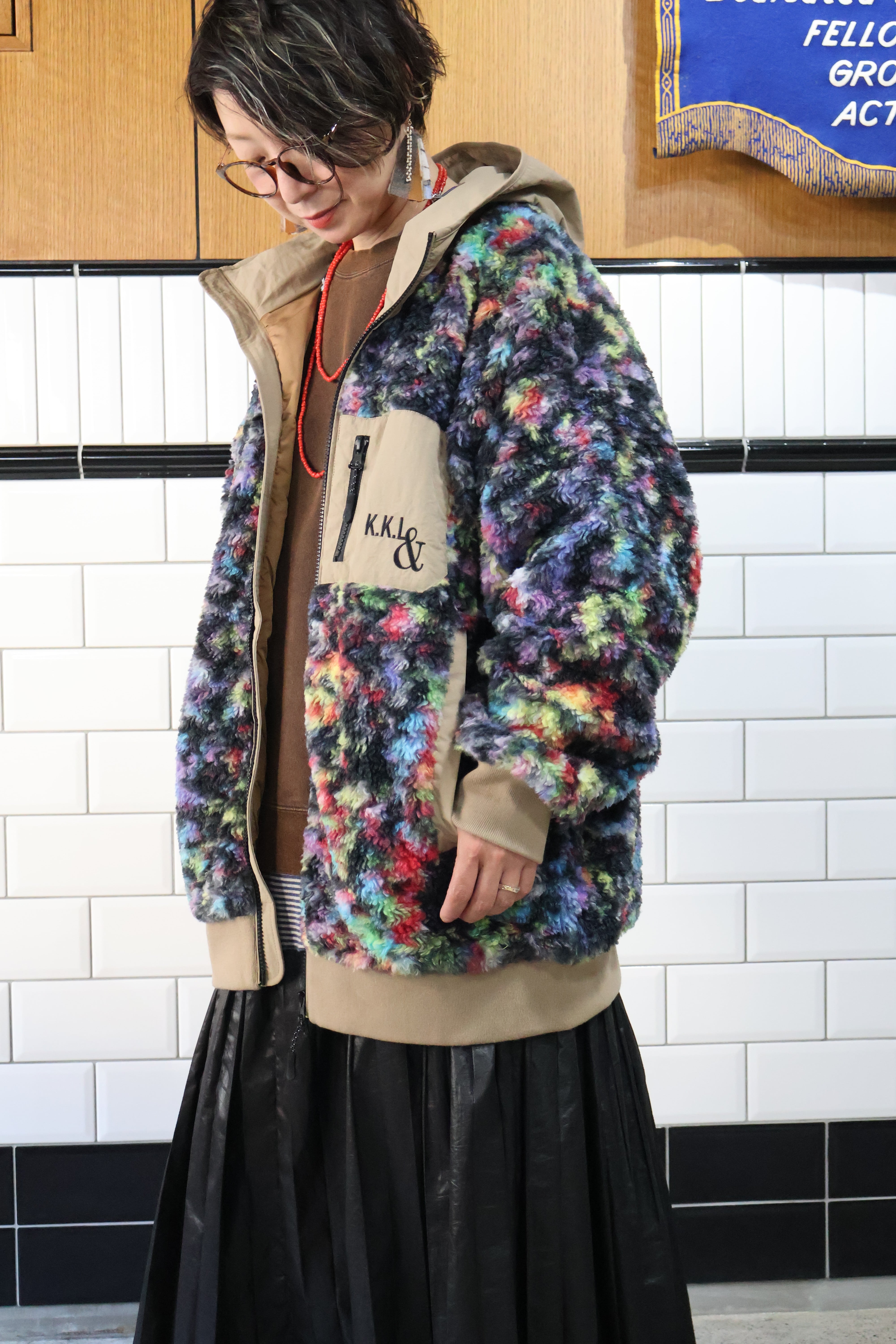 NEW！サイケ柄ボア×ナイロンフードZIPブルゾン【12506-286-20】2025AW