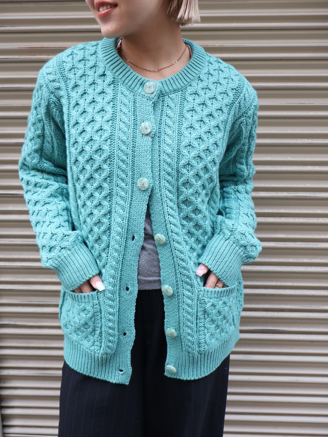 90s fisherman knit cardigan【1938】