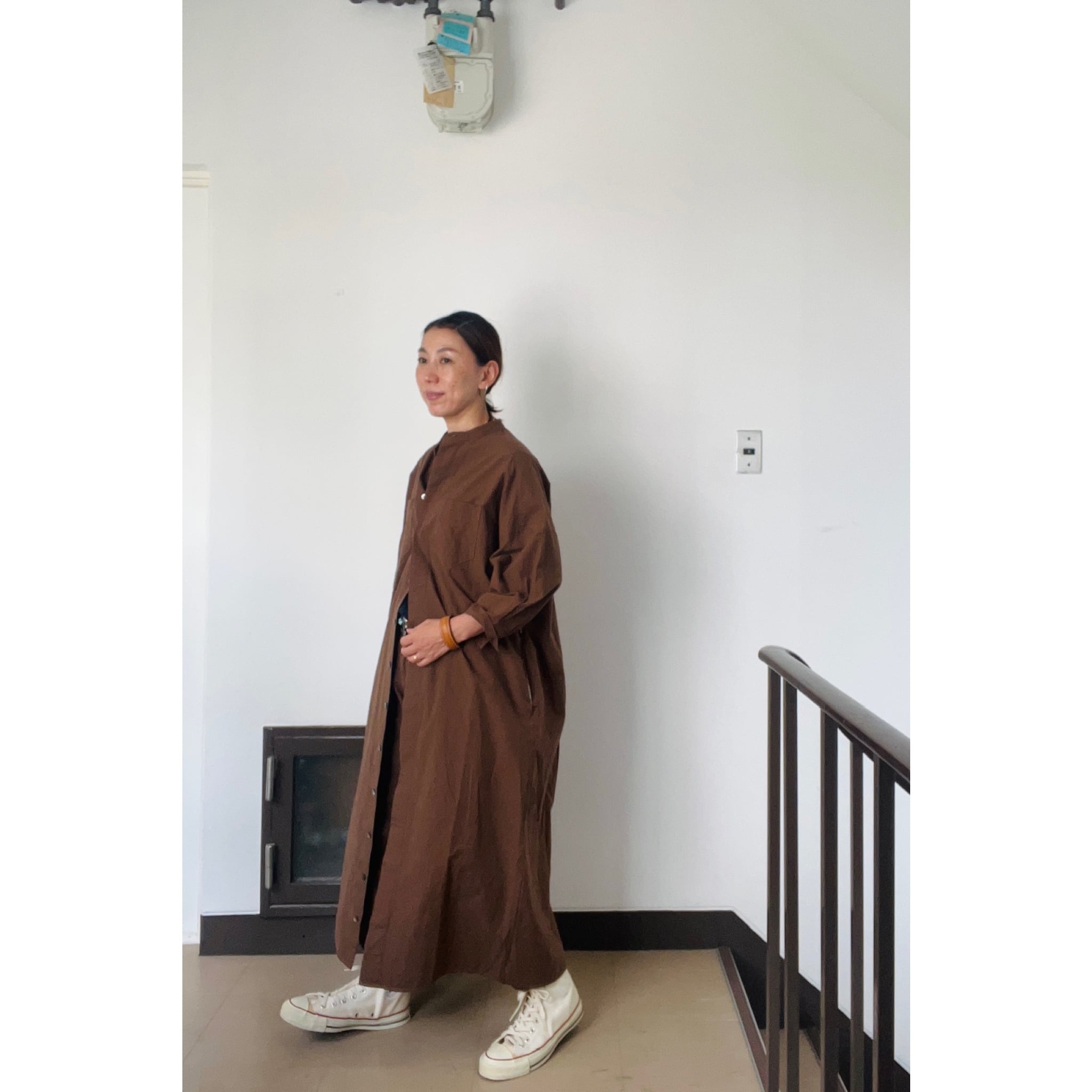 Simva 126-0019-Brn 遠州織 Pin-Stripe OnePiece Brown×Olive | O