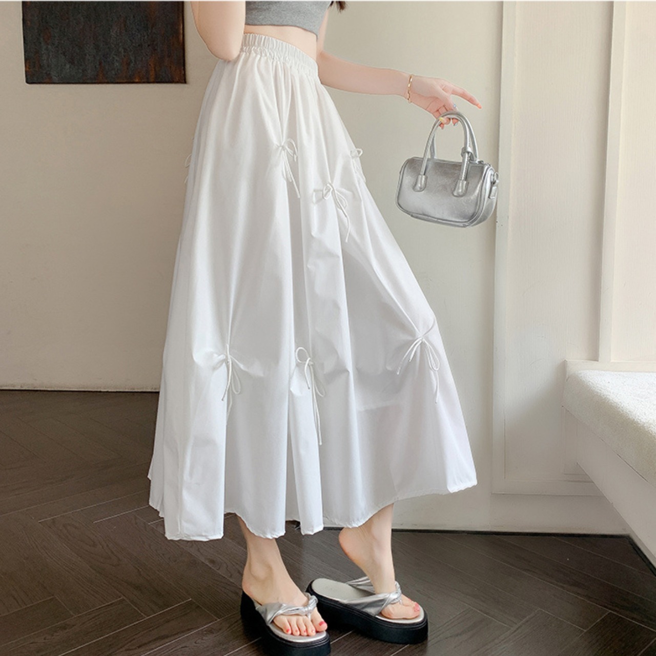 リボン フレア ロング スカート 10295